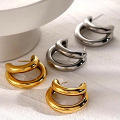 18K Crescent Outline C Shaped Earrings
