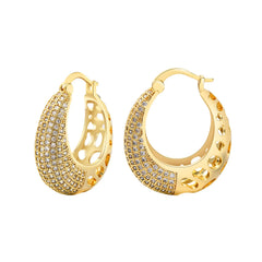 14K Intricate Half Diamond Hoop Earrings