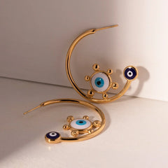 18K Sailor's Helm Evil Eye Earrings