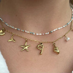 18K Summer Sea Shell Letter Initial Necklace