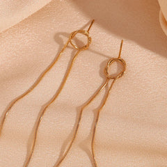 18K Dainty Circle Tassel Earrings