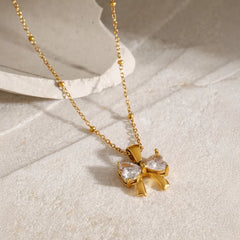 Dainty Feminine Diamond Bow Necklace
