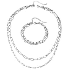Layered Dual Paperclip Bracelet and Necklace Set