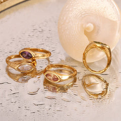 18K Oval Diamond Cut Ring