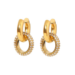 18K Dainty Huggie Diamond Dangle Earrings