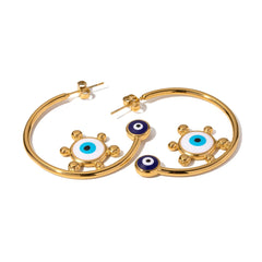 18K Sailor's Helm Evil Eye Earrings