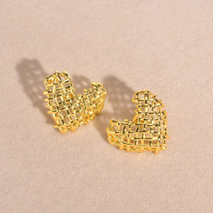 14K Woven Heart Earrings