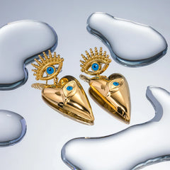 18K Evil Eye Heart Dangle Earrings