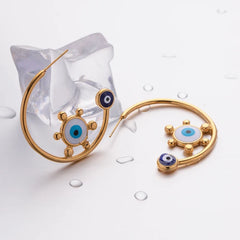 18K Sailor's Helm Evil Eye Earrings