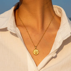 18K Dainty Textured Angel Pendant Necklace