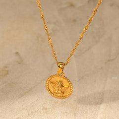 18K Dainty Textured Angel Pendant Necklace
