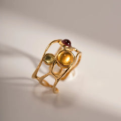 18K Playful Wavy Open Gem Ring