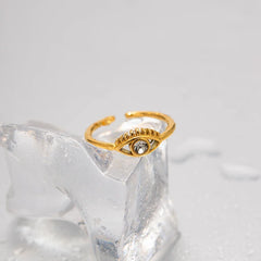 Adjustable 18K Diamond Center Evil Eye Ring