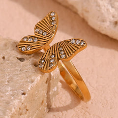 18K Diamond Accented Textured Open Butterfly Ring