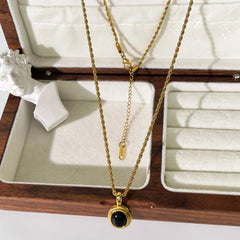 18K Classy Vintage Inspired Oval Gem Stone Necklace