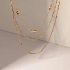 18K Dainty Triple Satellite Necklace Stack
