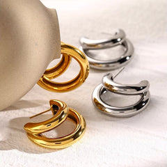 18K Crescent Outline C Shaped Earrings