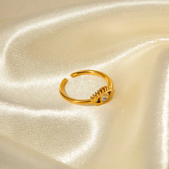 Adjustable 18K Diamond Center Evil Eye Ring