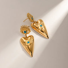 18K Evil Eye Heart Dangle Earrings