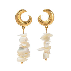 Crescent Moon Shell Dangle Earrings