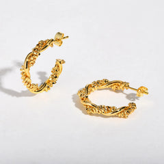 14K Dainty Textured Spiral Hoop Earrings