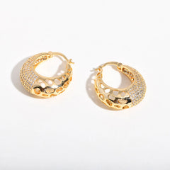 14K Intricate Half Diamond Hoop Earrings