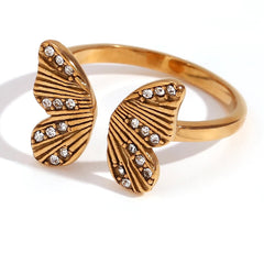 18K Diamond Accented Textured Open Butterfly Ring