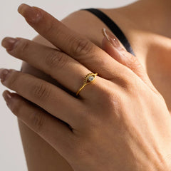 Adjustable 18K Diamond Center Evil Eye Ring