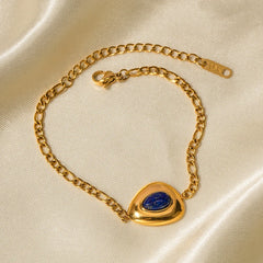 18K Figaro Chain Lapis Bracelet