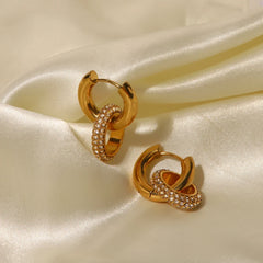18K Dainty Huggie Diamond Dangle Earrings