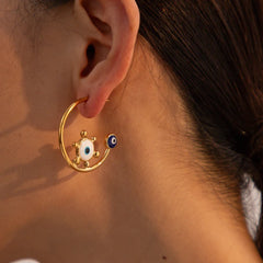 18K Sailor's Helm Evil Eye Earrings