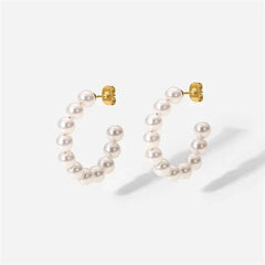 Elegant C Hoop Pearl Earrings