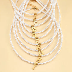 Elegant Gold Accented Pearl Letter Initial Necklace