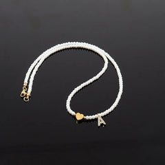 Dainty Beaded Heart Initial Necklace - Veinci