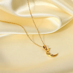 18K Diamond Adorned Crescent Moon Necklace
