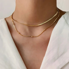 14K Herringbone & Satellite Chain Necklace Stack