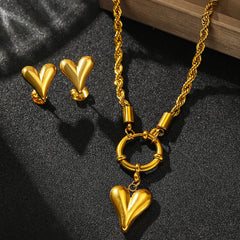 Rope Chain Anchor Clasp Heart Necklace and Earring Set