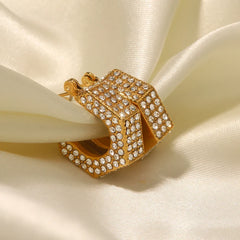 18K Geometric Diamond Accented Earrings