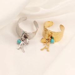 Dainty Adjustable Letter Initial & Heart Pendant Ring