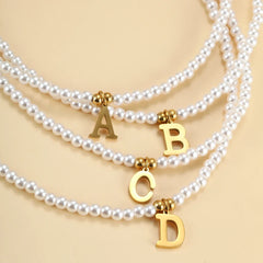 Elegant Gold Accented Pearl Letter Initial Necklace