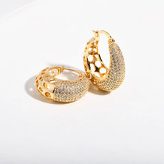 14K Intricate Half Diamond Hoop Earrings