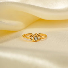 Adjustable 18K Diamond Center Evil Eye Ring