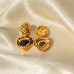 18K Hammered Geometric Triangle Lapis Earrings