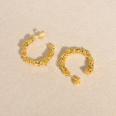 14K Dainty Textured Spiral Hoop Earrings