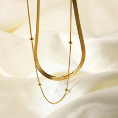 14K Herringbone & Satellite Chain Necklace Stack