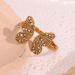 18K Diamond Accented Textured Open Butterfly Ring