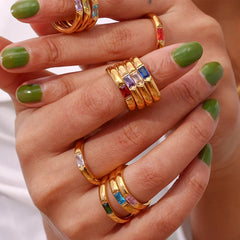 18K Baguette Cut Birthstone Ring