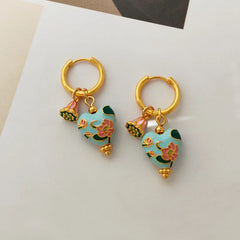Dainty Floral Pastel Heart Hoop Huggie Earrings