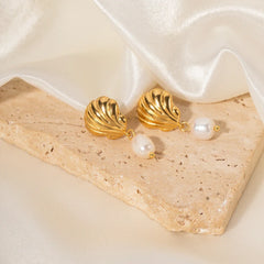 Dainty Sea Shell Pearl Earrings
