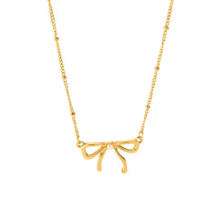 18K Feminine Bow Herringbone & Dainty Pearl Necklace